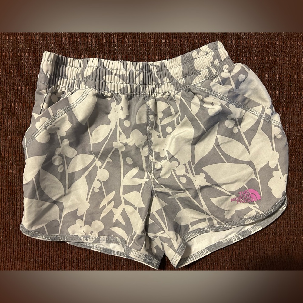 The North Face Women's Gray and White Floral Athletic Shorts